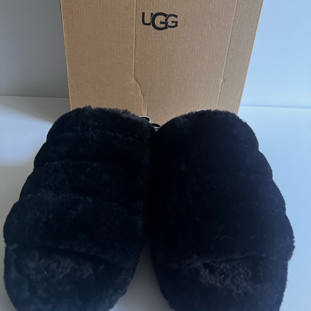UGG Black Furry Slippers